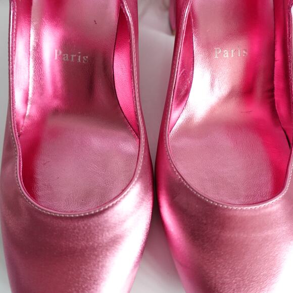 Christian Louboutin Miss Jane 55 Mary Jane Metallic Pink Leather Low Heels 36.5 - Picture 7 of 16